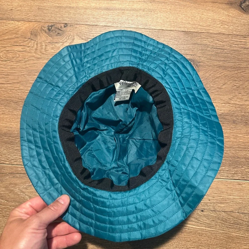 Vintage Appleseeds Teal Blue Quilted Bucket Hat Womens One Size
